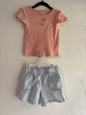 OshKosh B'gosh Peach Top with Light Blue Shorts Matching Set